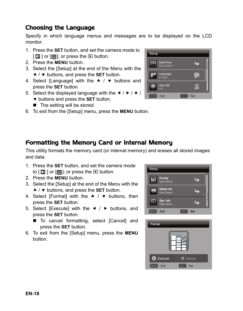 Choosing the language | Sanyo VPC-S1415 User Manual | Page 19 / 46