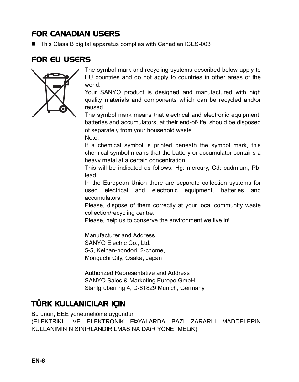 Sanyo VPC-S1415 User Manual | Page 9 / 46