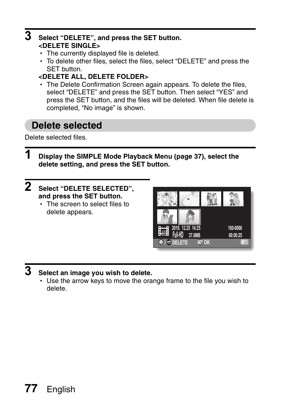 Delete selected, English | Sanyo XACTI VPC-CA100EX User Manual | Page 102 / 202