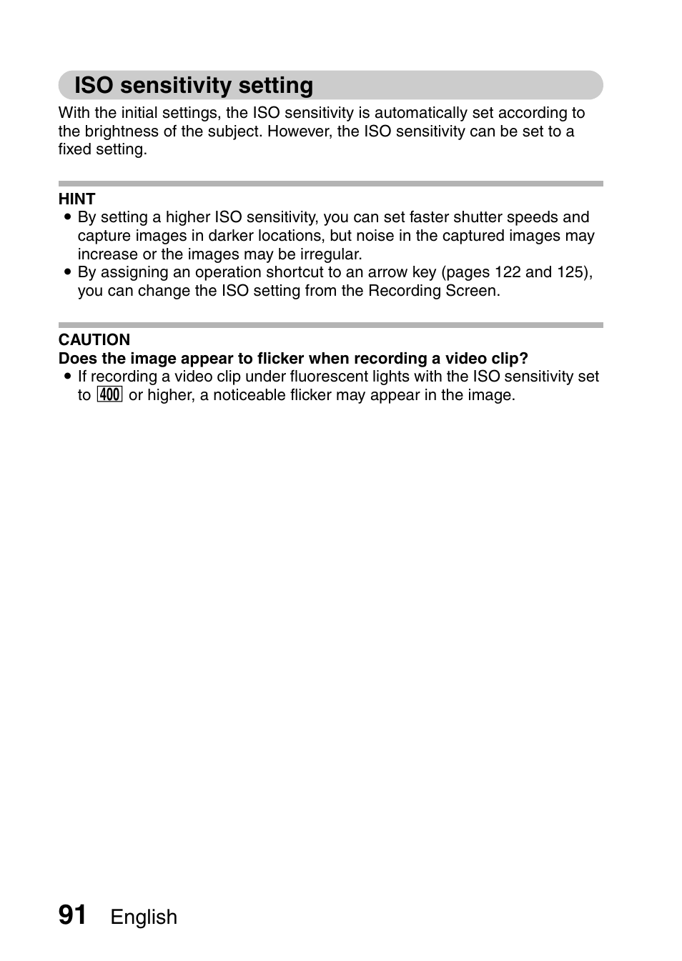 Iso sensitivity setting, Iso sensitivity setting” o, And 91 | English | Sanyo XACTI VPC-CA100EX User Manual | Page 116 / 202
