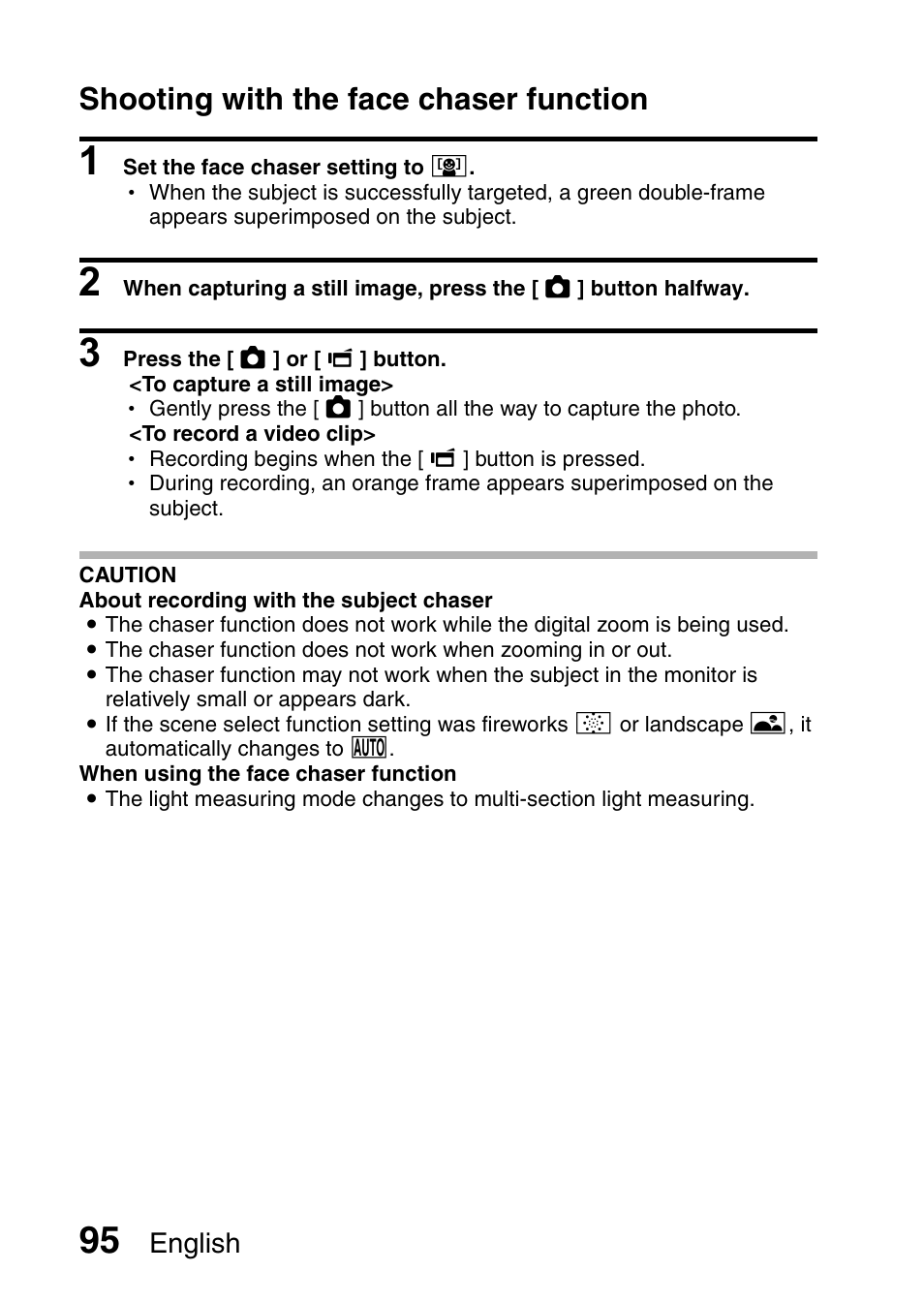 Nd 95, Shooting with the face chaser function | Sanyo XACTI VPC-CA100EX User Manual | Page 120 / 202