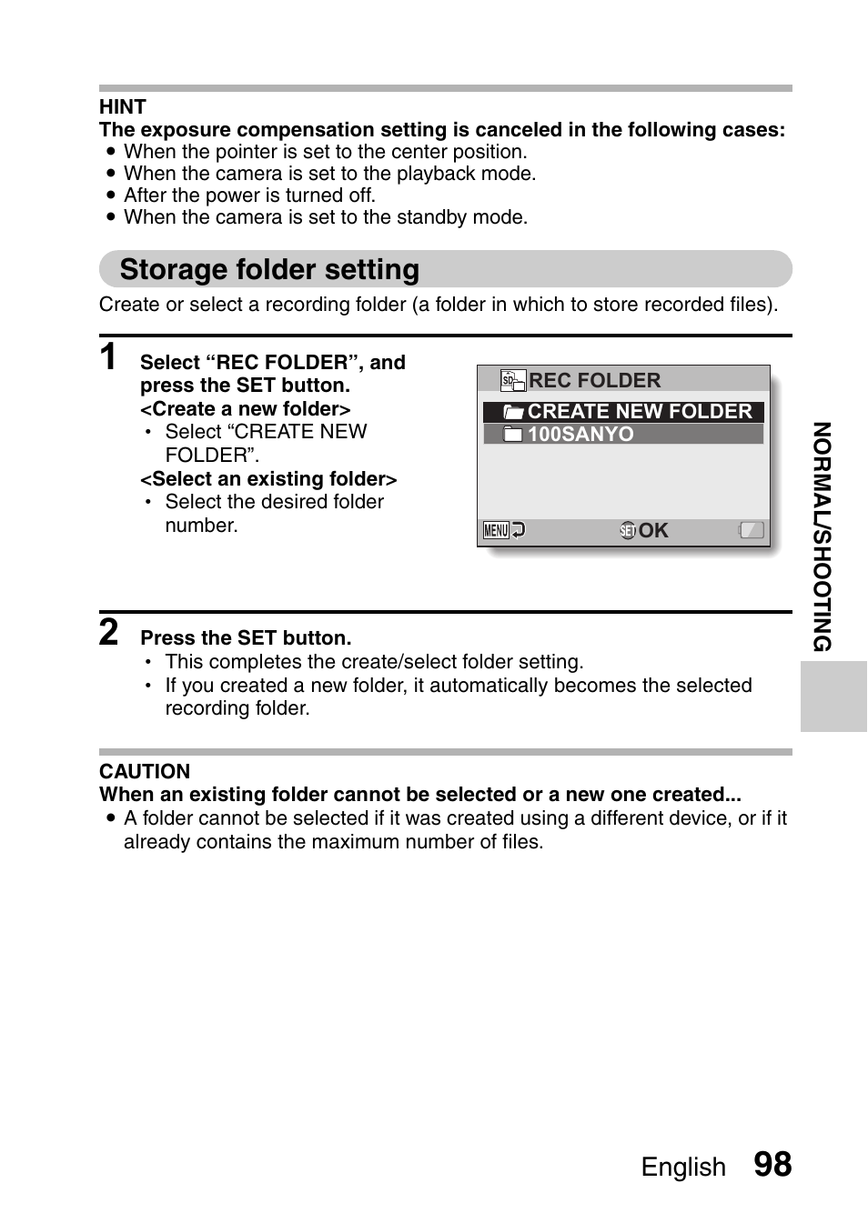 Storage folder setting, English | Sanyo XACTI VPC-CA100EX User Manual | Page 123 / 202