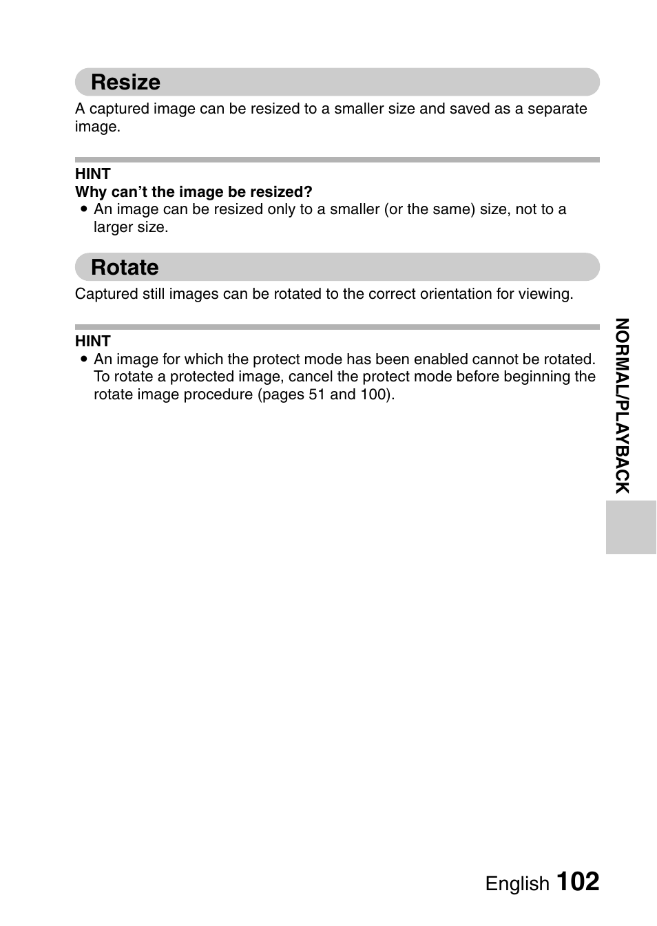 Resize, Rotate, Resize rotate | And 102, English | Sanyo XACTI VPC-CA100EX User Manual | Page 127 / 202