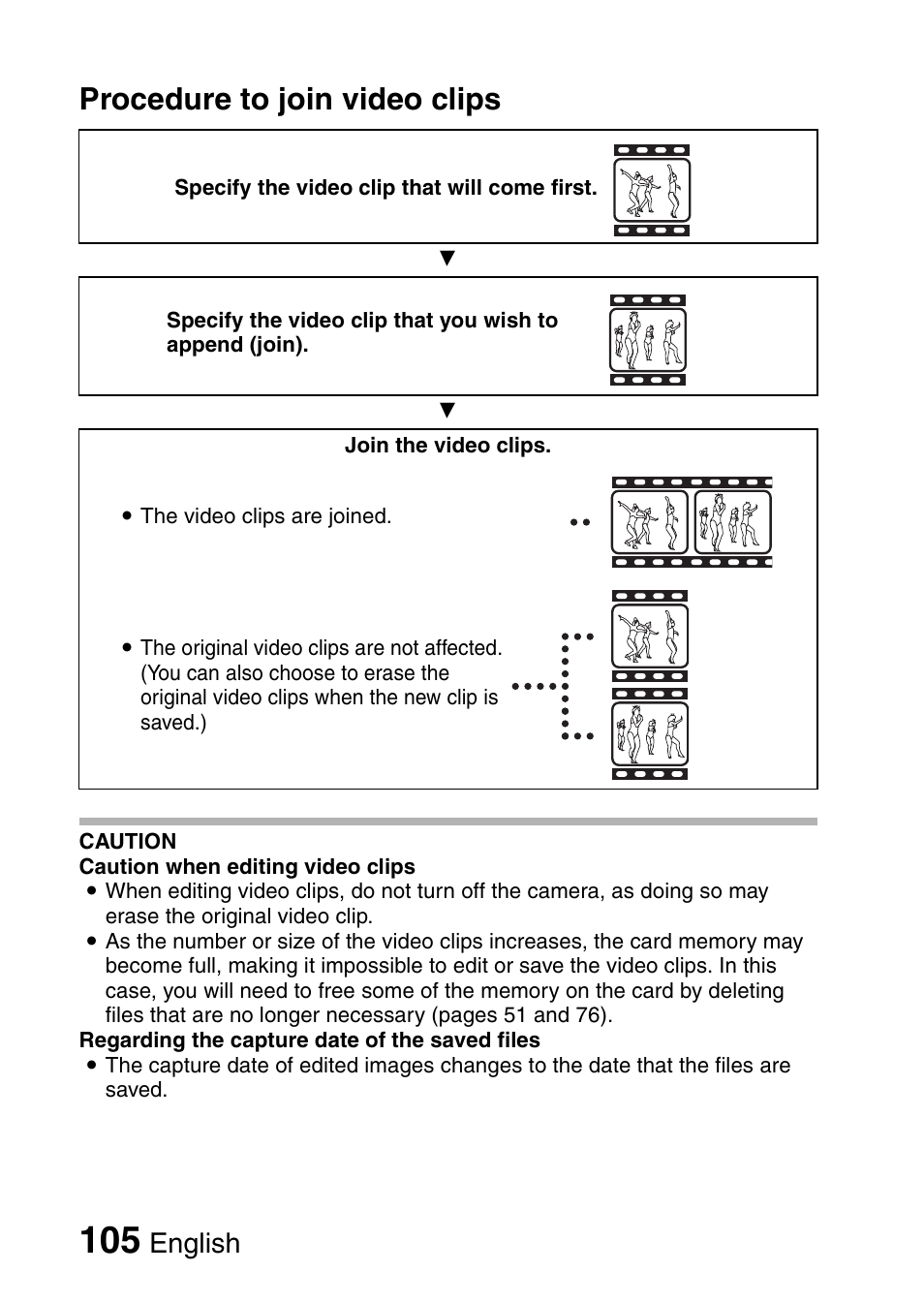 Procedure to join video clips, English | Sanyo XACTI VPC-CA100EX User Manual | Page 130 / 202