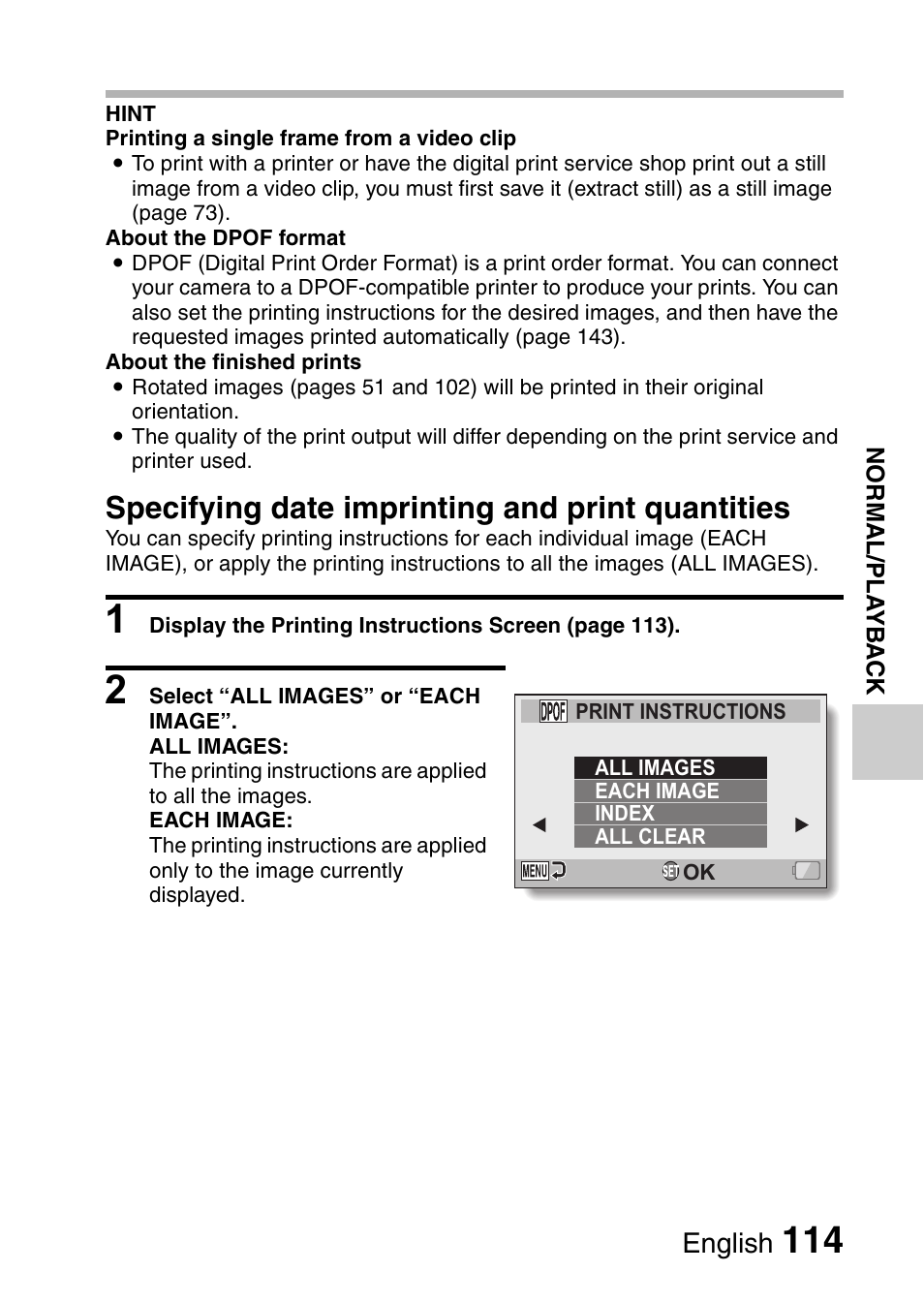 Specifying date imprinting and print quantities, English | Sanyo XACTI VPC-CA100EX User Manual | Page 139 / 202