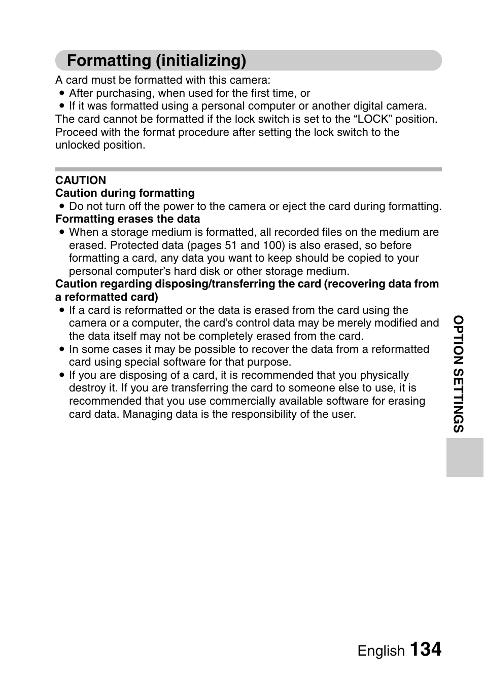 Formatting (initializing), Formatting (initializing)” on pa, And 134 | English | Sanyo XACTI VPC-CA100EX User Manual | Page 159 / 202