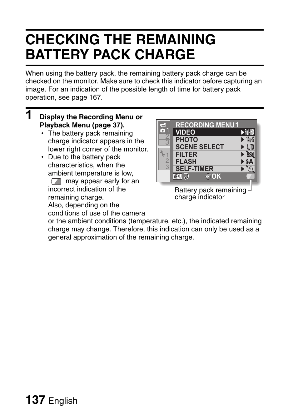 Checking the remaining battery pack charge, English | Sanyo XACTI VPC-CA100EX User Manual | Page 162 / 202