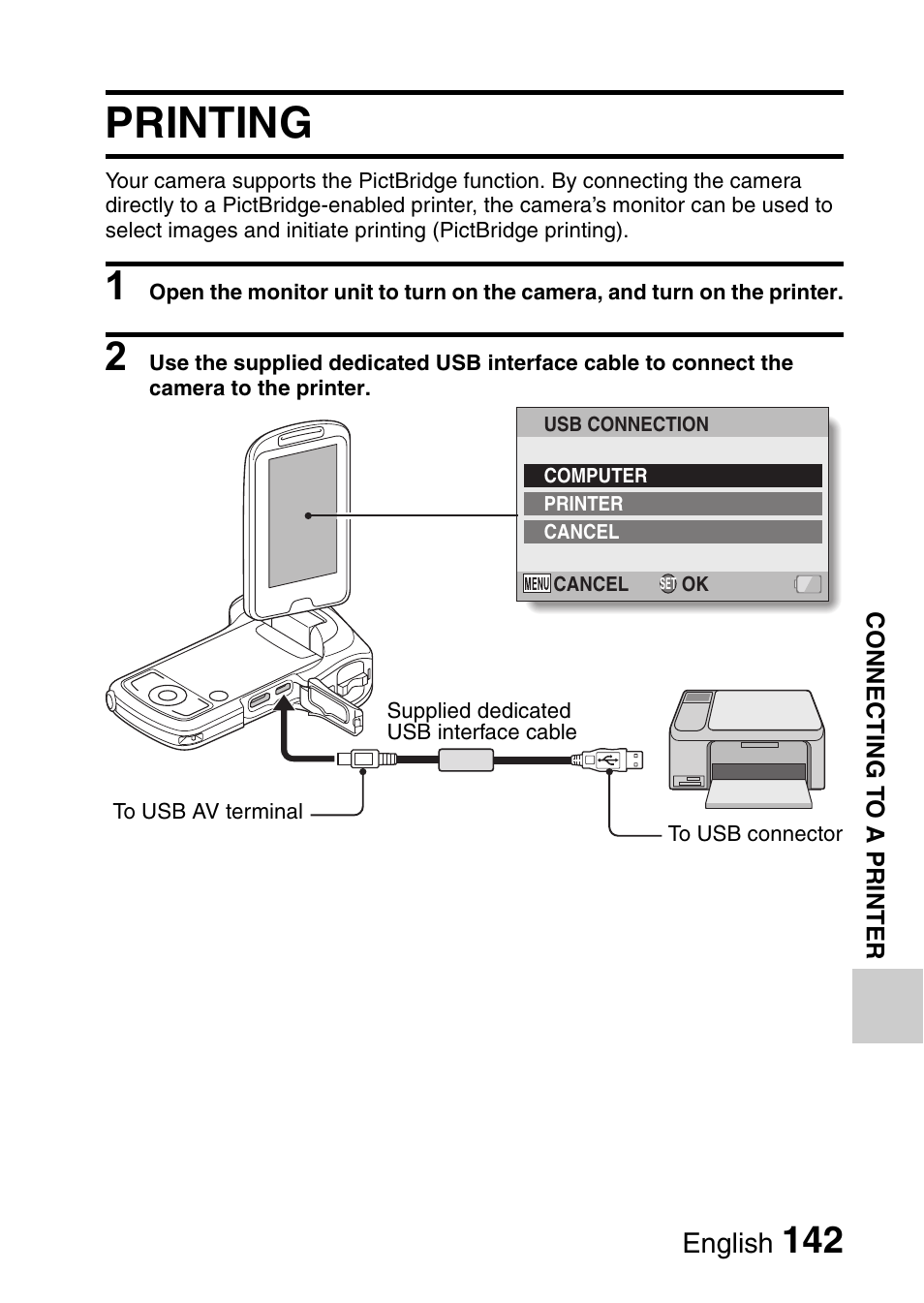 Connecting to a printer, Printing | Sanyo XACTI VPC-CA100EX User Manual | Page 167 / 202