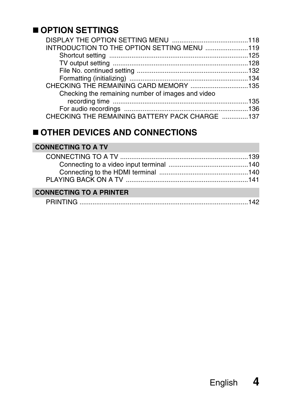 English, Option settings, Other devices and connections | Sanyo XACTI VPC-CA100EX User Manual | Page 29 / 202