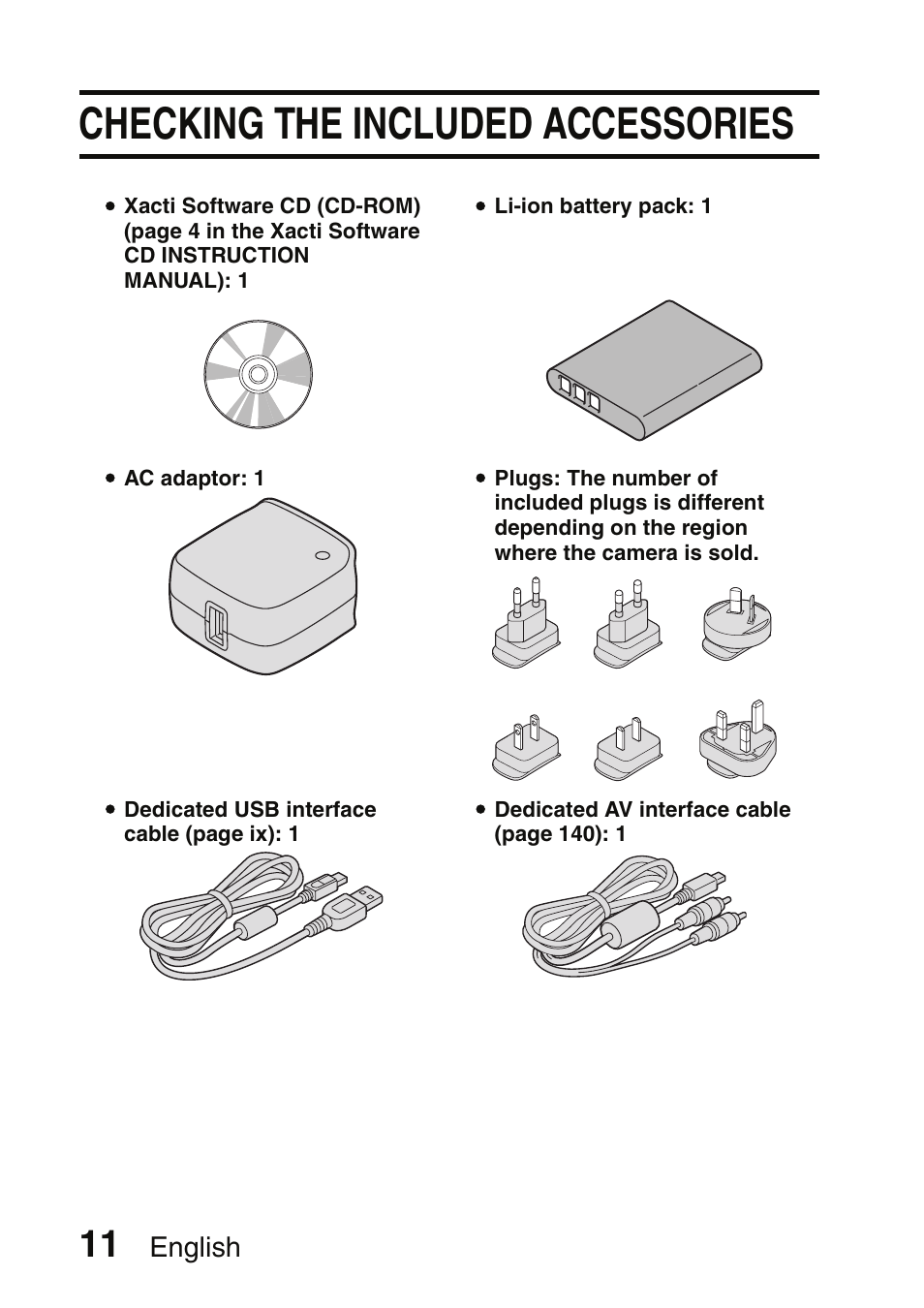 Checking the included accessories, English | Sanyo XACTI VPC-CA100EX User Manual | Page 36 / 202