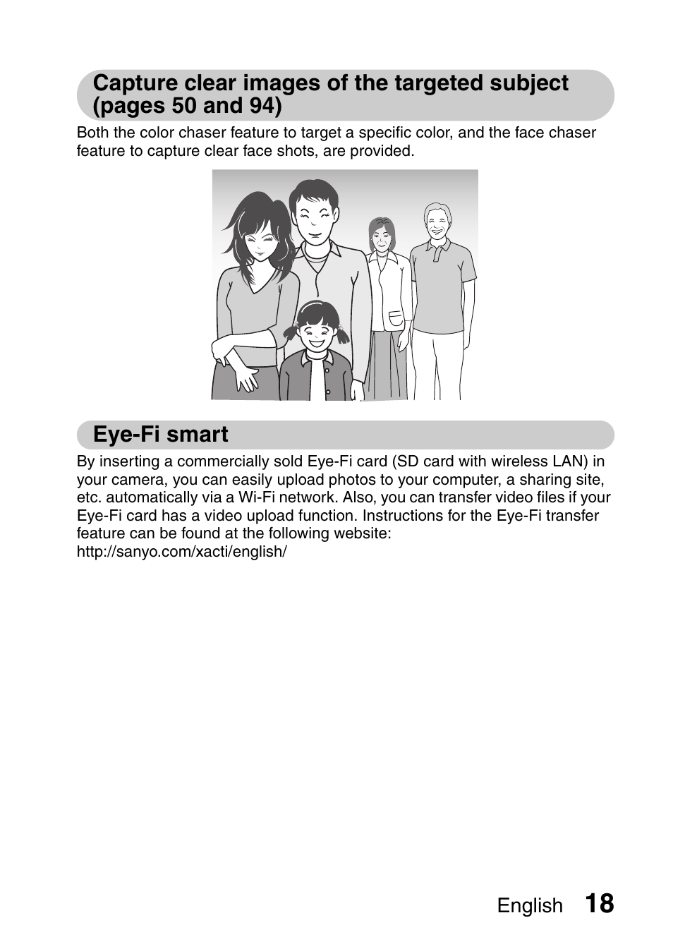 Capture clear images of the targeted subject, Eye-fi smart | Sanyo XACTI VPC-CA100EX User Manual | Page 43 / 202