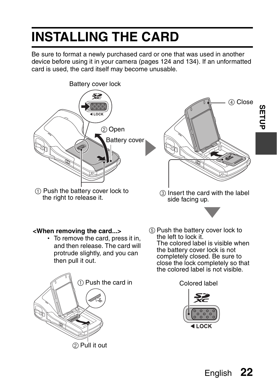 Installing the card, English | Sanyo XACTI VPC-CA100EX User Manual | Page 47 / 202