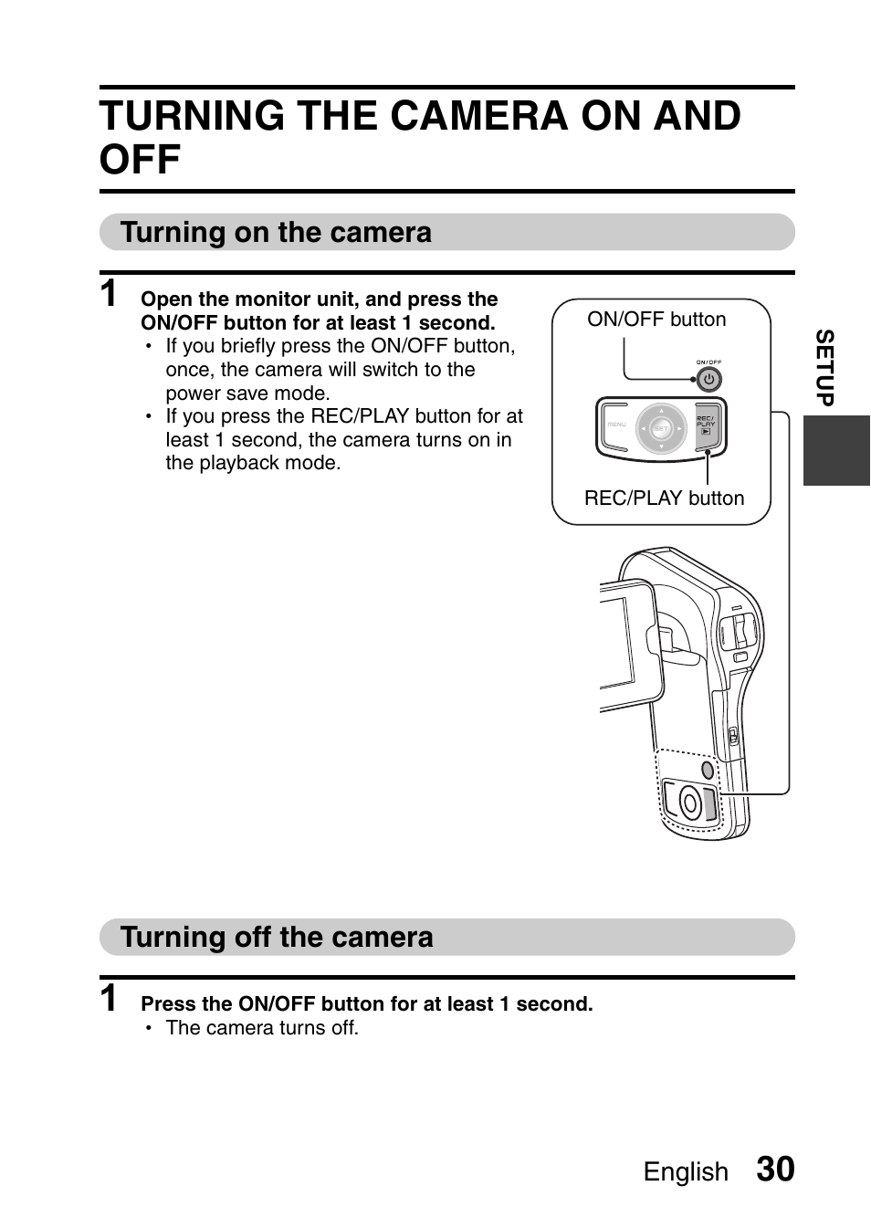 Turning the camera on and off, Turning on the camera, Turning off the camera | Turning on the camera turning off the camera | Sanyo XACTI VPC-CA100EX User Manual | Page 55 / 202