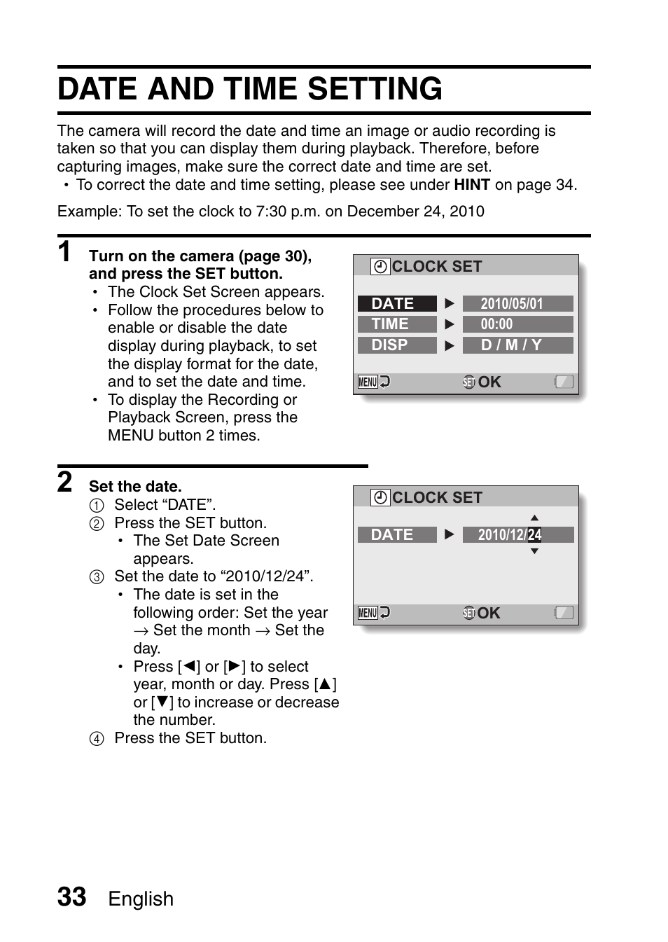 Date and time setting, Date and time, English | Sanyo XACTI VPC-CA100EX User Manual | Page 58 / 202
