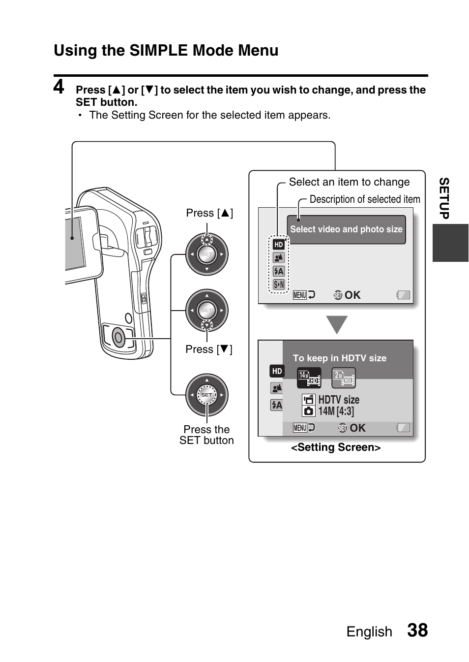 Using the simple mode menu, English | Sanyo XACTI VPC-CA100EX User Manual | Page 63 / 202