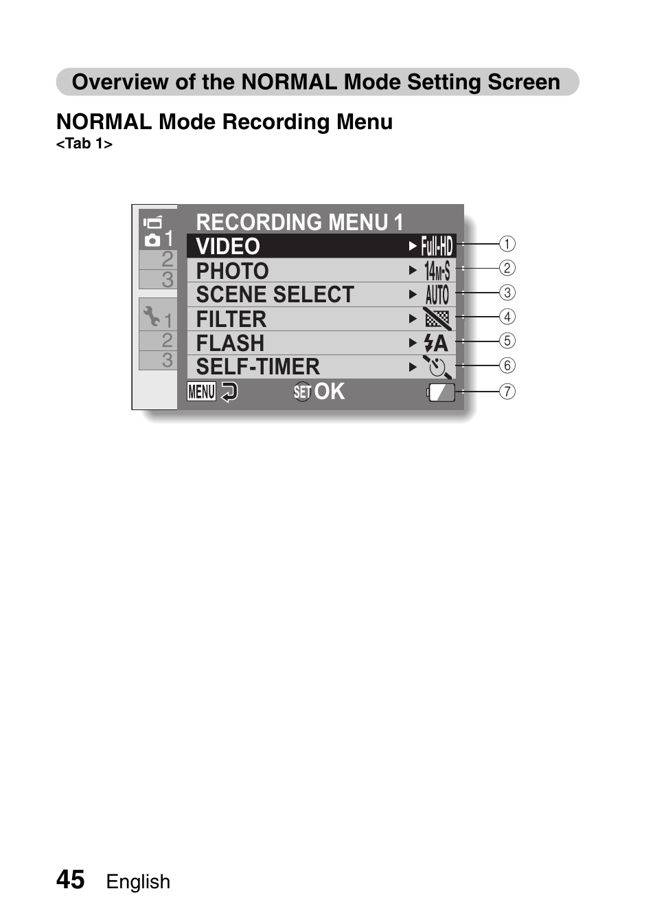 Overview of the normal mode setting screen, Full-hd | Sanyo XACTI VPC-CA100EX User Manual | Page 70 / 202
