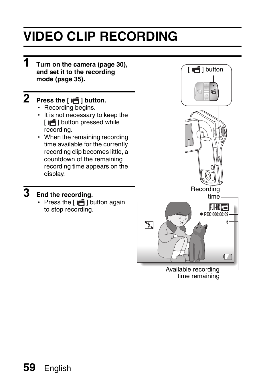 Video clip recording, Video clip | Sanyo XACTI VPC-CA100EX User Manual | Page 84 / 202
