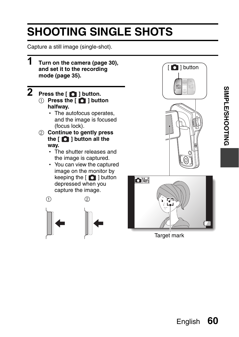 Shooting single shots, Shooting single, English | Sanyo XACTI VPC-CA100EX User Manual | Page 85 / 202