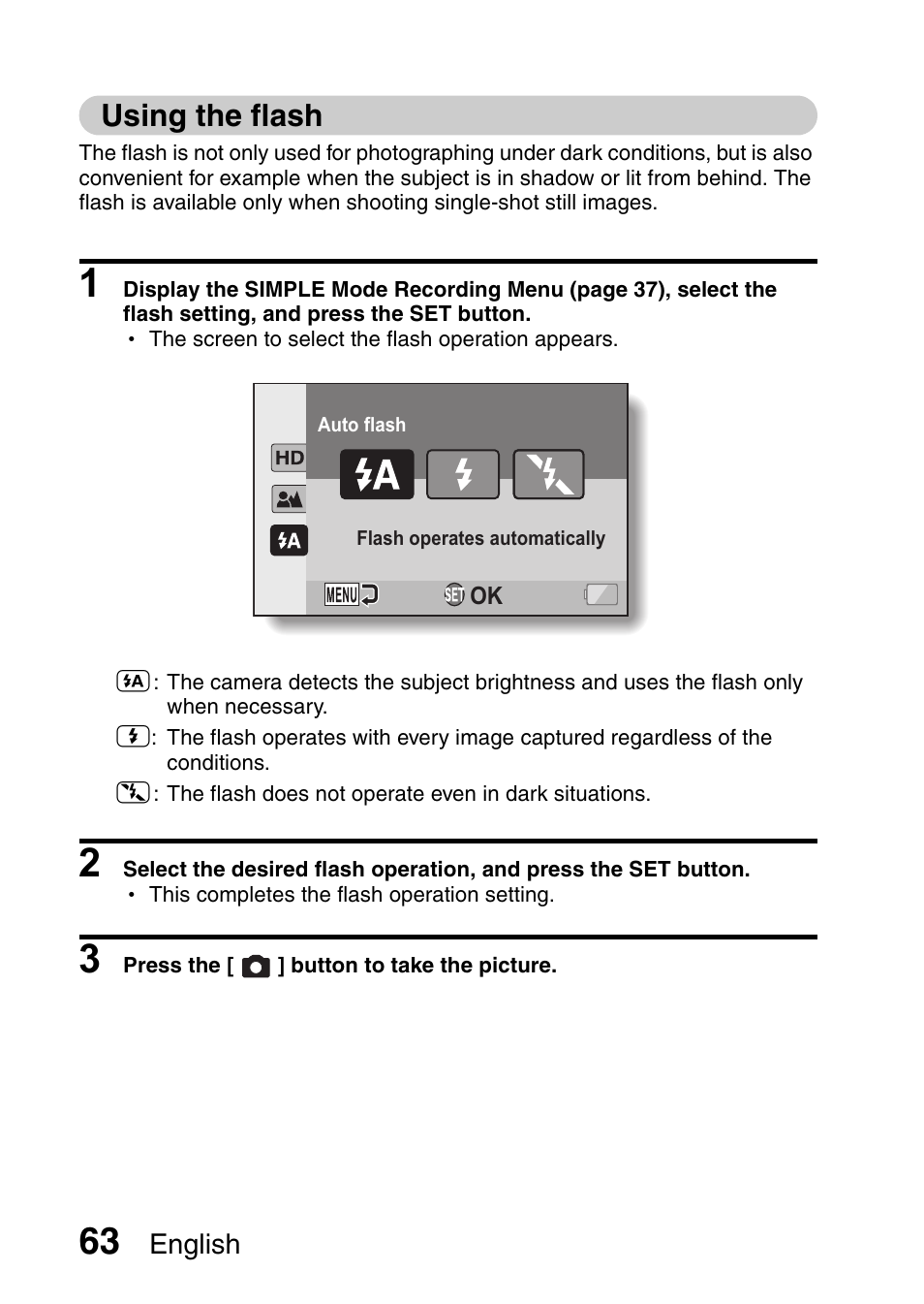 Using the flash | Sanyo XACTI VPC-CA100EX User Manual | Page 88 / 202