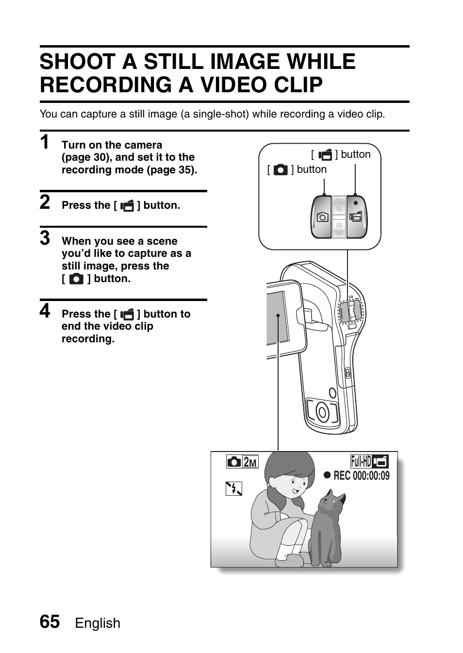 Shoot a still image while recording a video clip, Full-hd | Sanyo XACTI VPC-CA100EX User Manual | Page 90 / 202