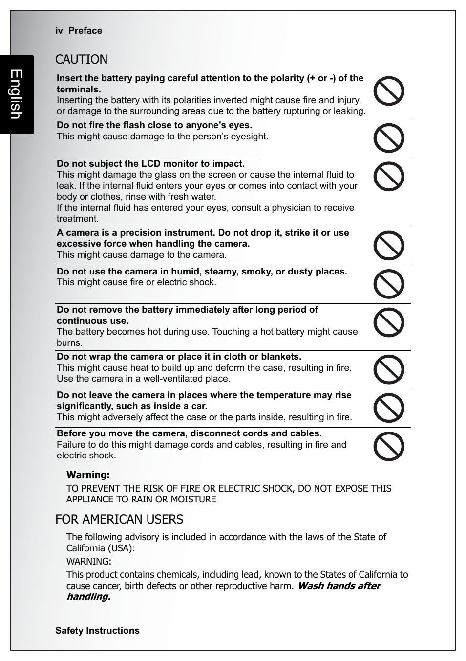 Caution, For american users, English | Sanyo Xacti VPC-E760 User Manual | Page 10 / 62