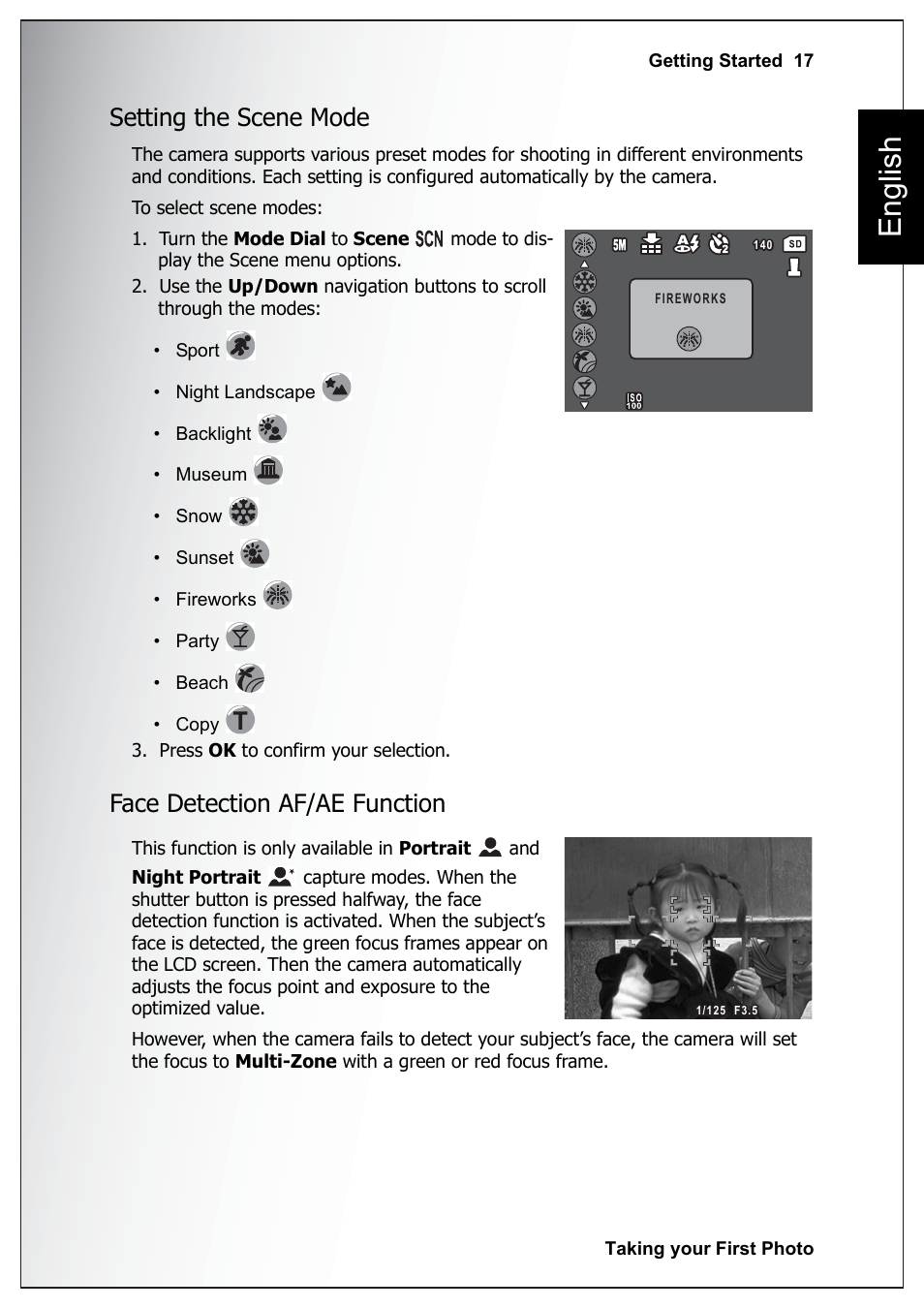 Setting the scene mode, Face detection af/ae function, English | Sanyo Xacti VPC-E760 User Manual | Page 31 / 62