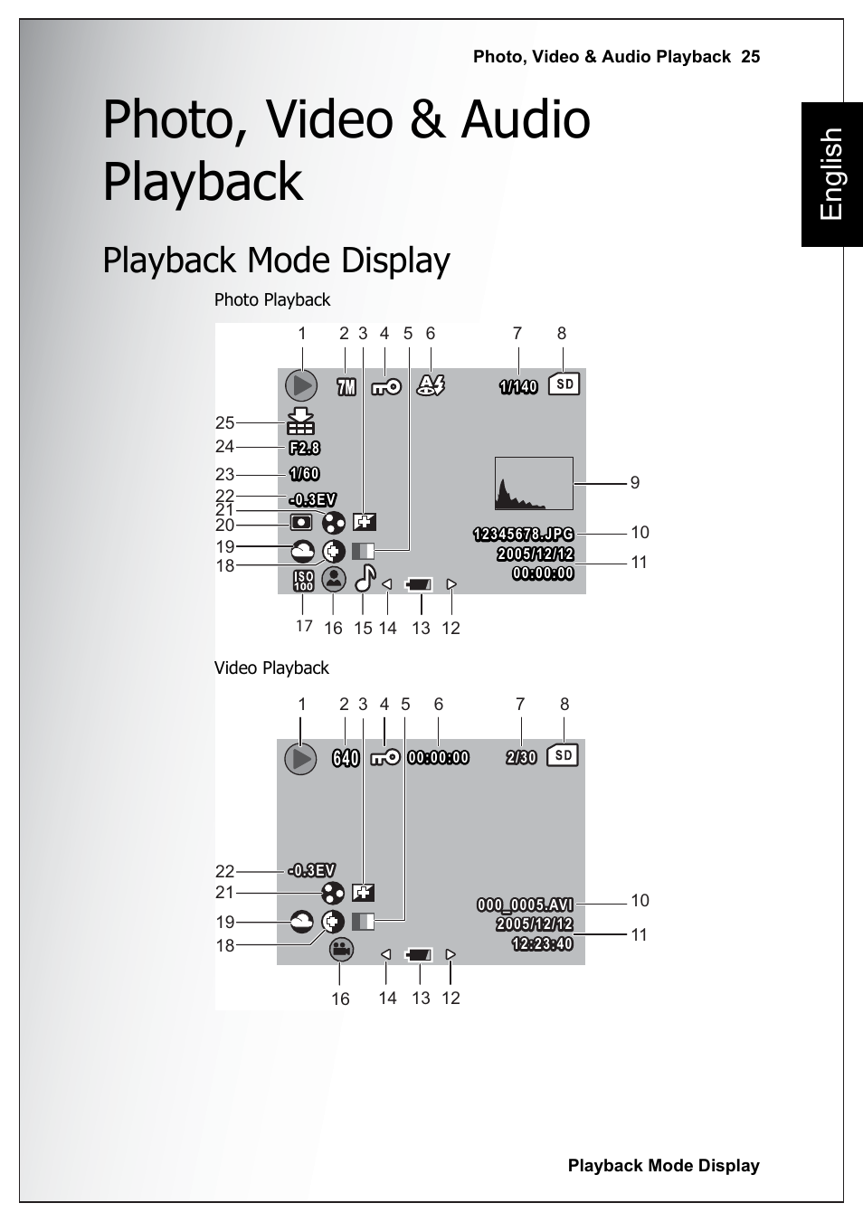 Photo, video & audio playback, Playback mode display, English | Sanyo Xacti VPC-E760 User Manual | Page 39 / 62