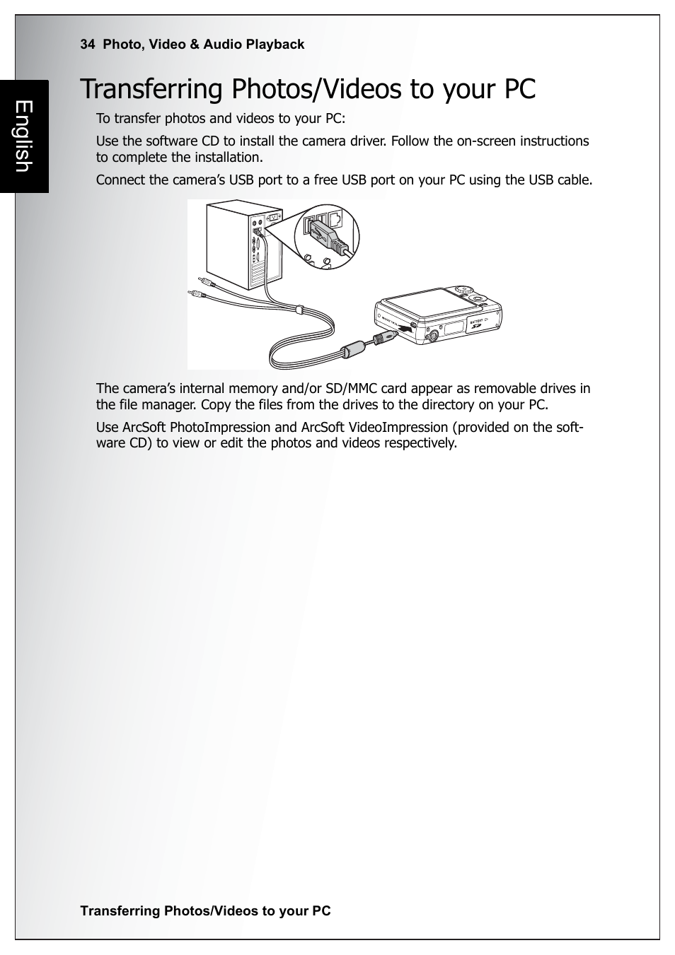 Transferring photos/videos to your pc, English | Sanyo Xacti VPC-E760 User Manual | Page 48 / 62