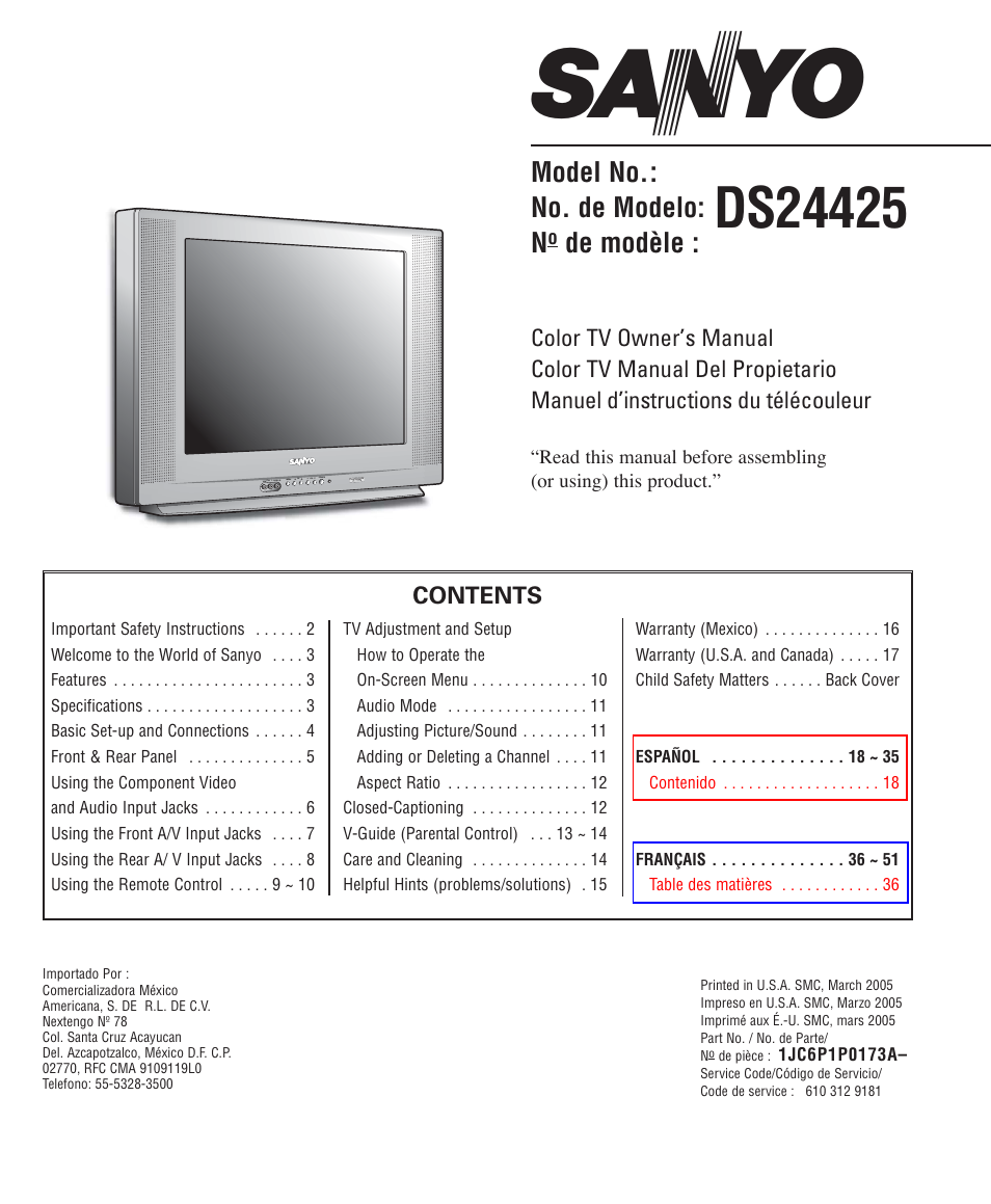 Sanyo DS24425 User Manual | 17 pages