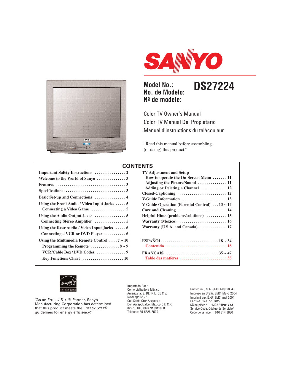 Sanyo DS27224 User Manual | 47 pages
