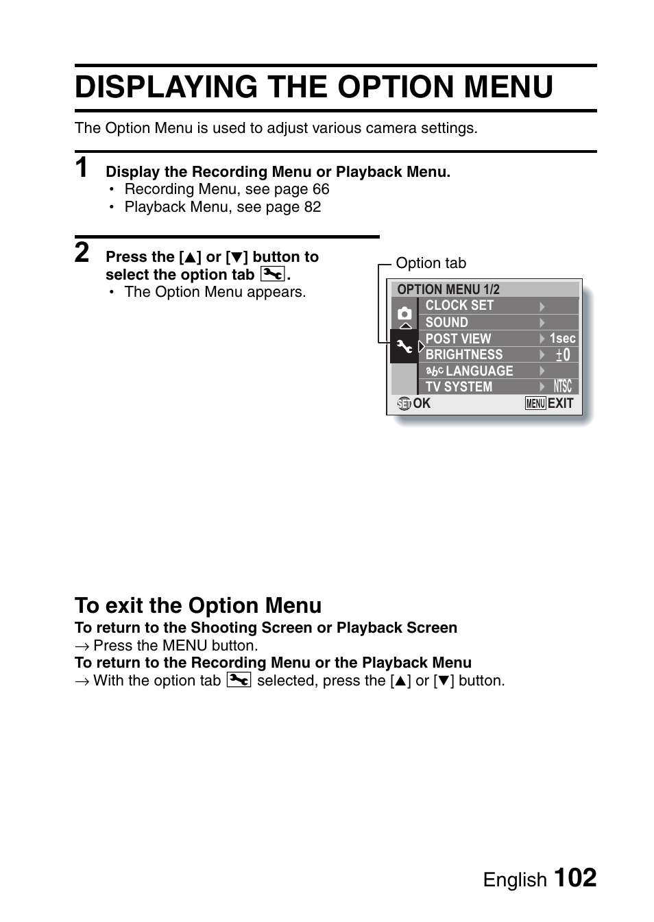 Displaying the option menu, English | Sanyo VPC-E10EX User Manual | Page 113 / 166