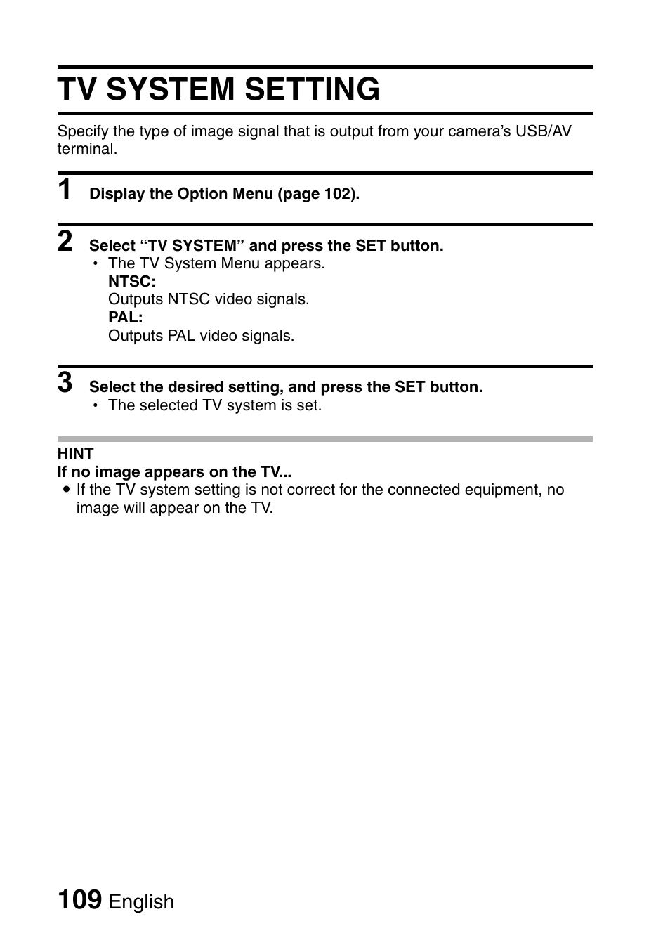 Tv system setting | Sanyo VPC-E10EX User Manual | Page 120 / 166