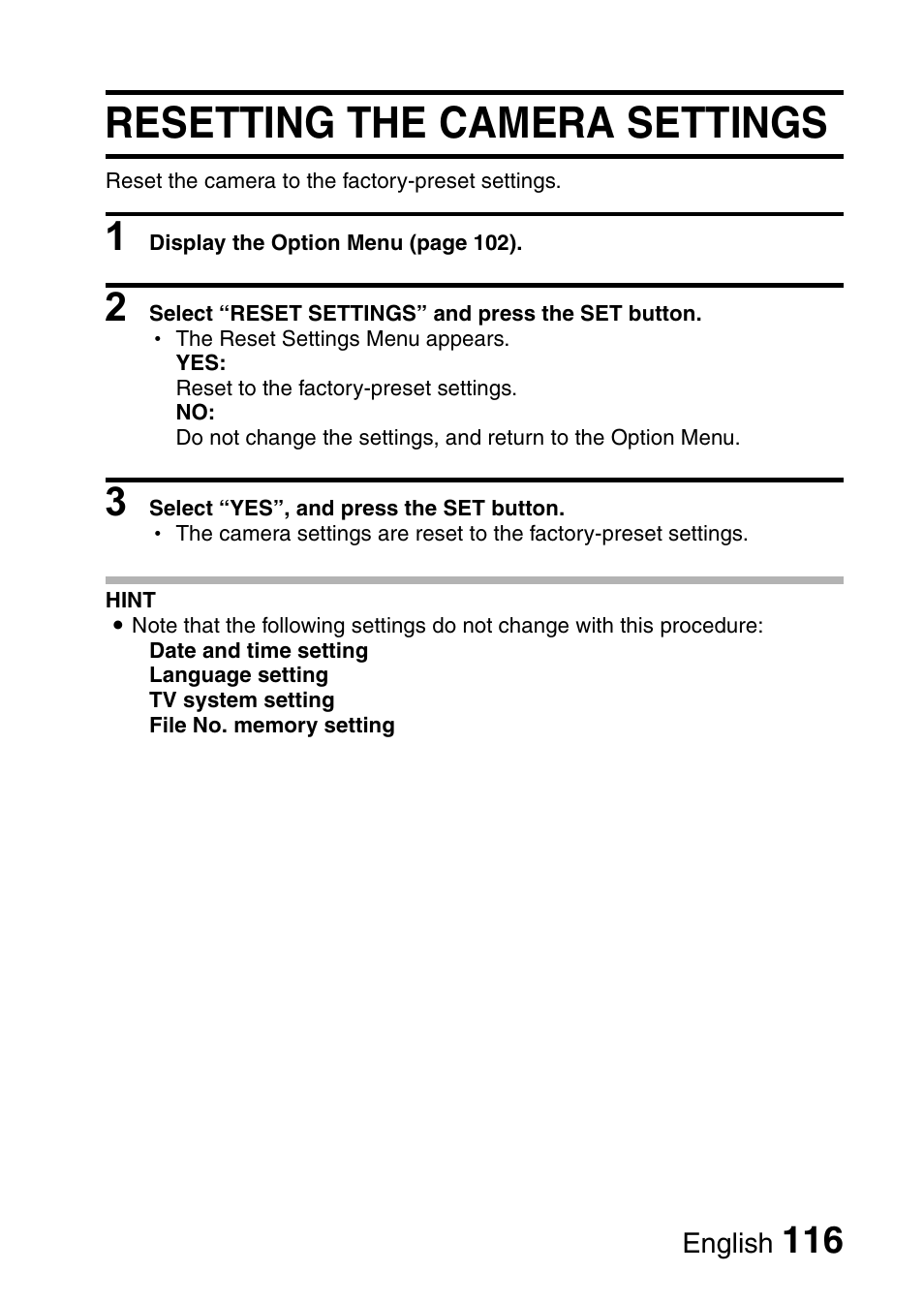 Resetting the camera settings | Sanyo VPC-E10EX User Manual | Page 127 / 166