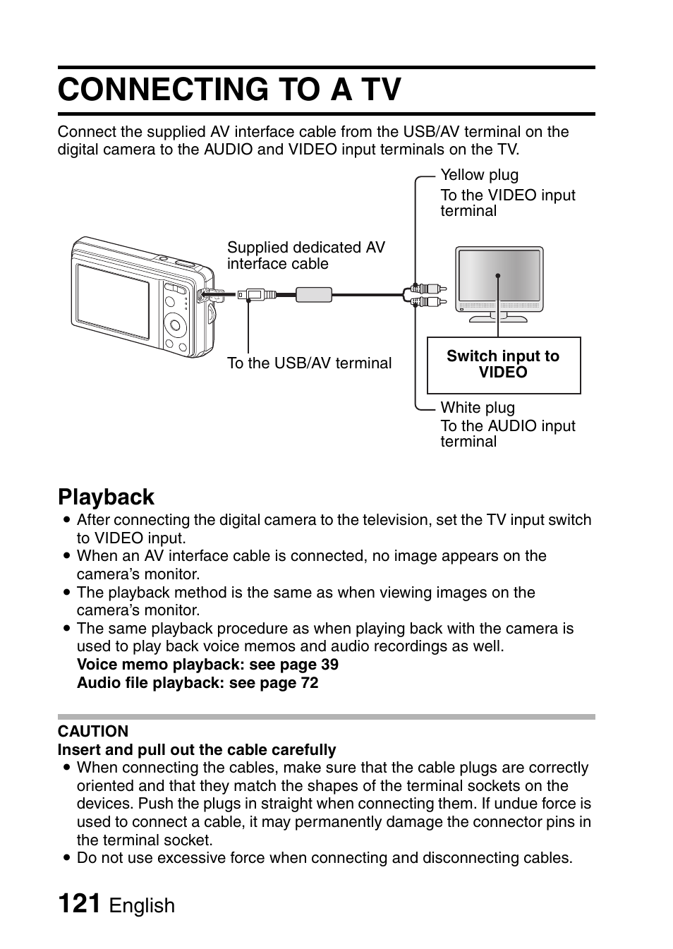 Connecting to a tv, Playback, English | Sanyo VPC-E10EX User Manual | Page 132 / 166