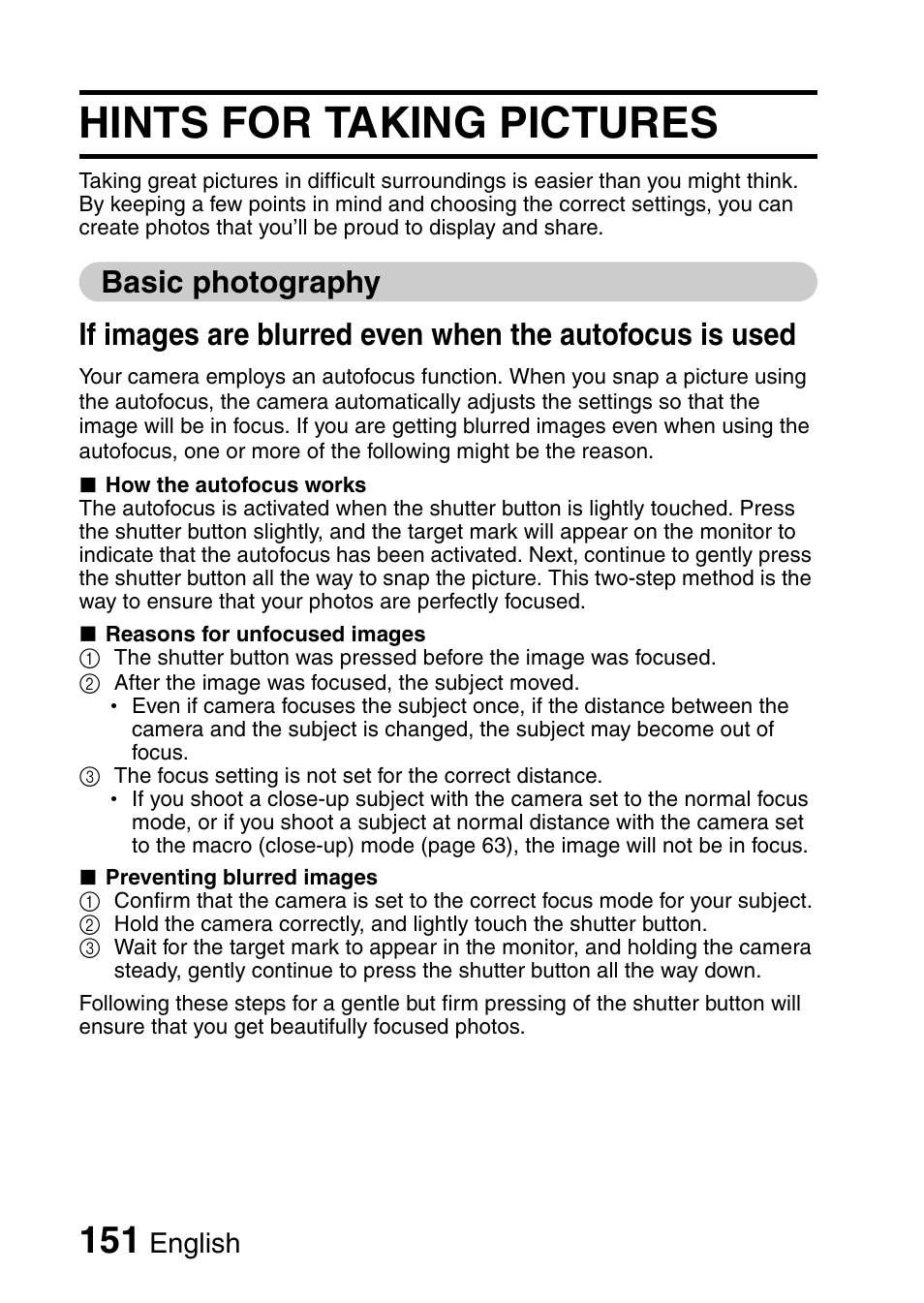 Hints for taking pictures | Sanyo VPC-E10EX User Manual | Page 162 / 166