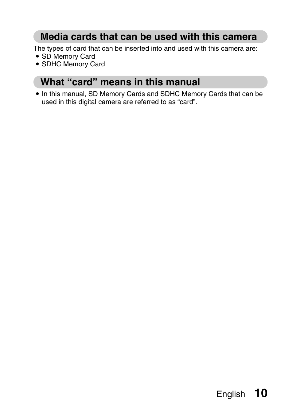 Media cards that can be used with this camera, What “card” means in this manual | Sanyo VPC-E10EX User Manual | Page 21 / 166