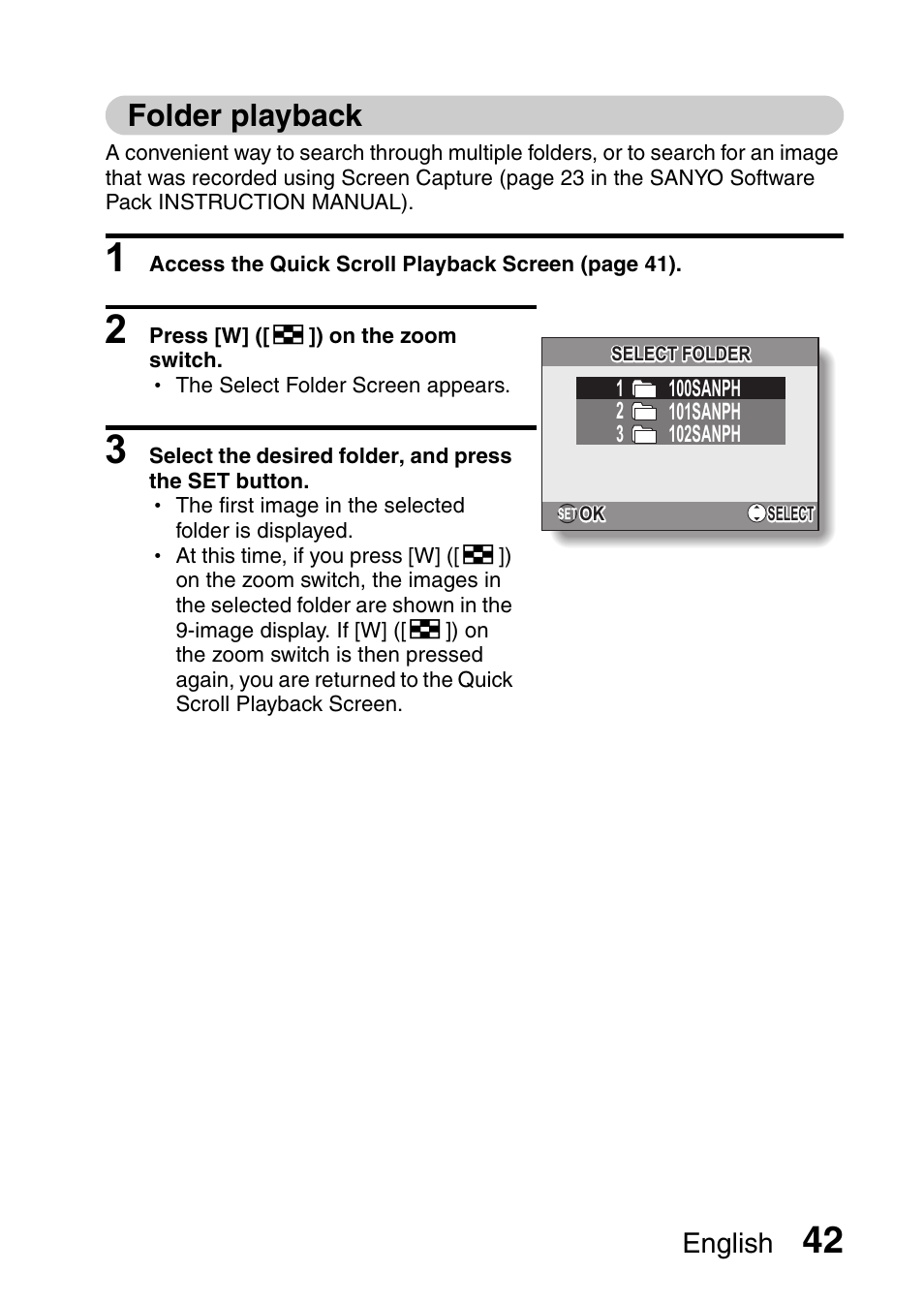 Folder playback, English | Sanyo VPC-E10EX User Manual | Page 53 / 166