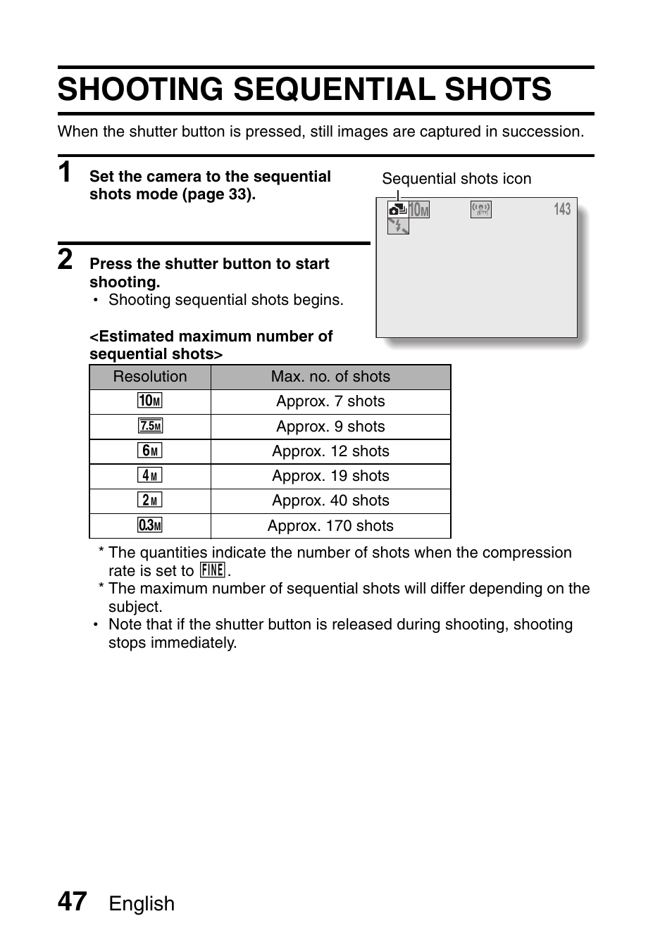 Shooting sequential shots, English | Sanyo VPC-E10EX User Manual | Page 58 / 166