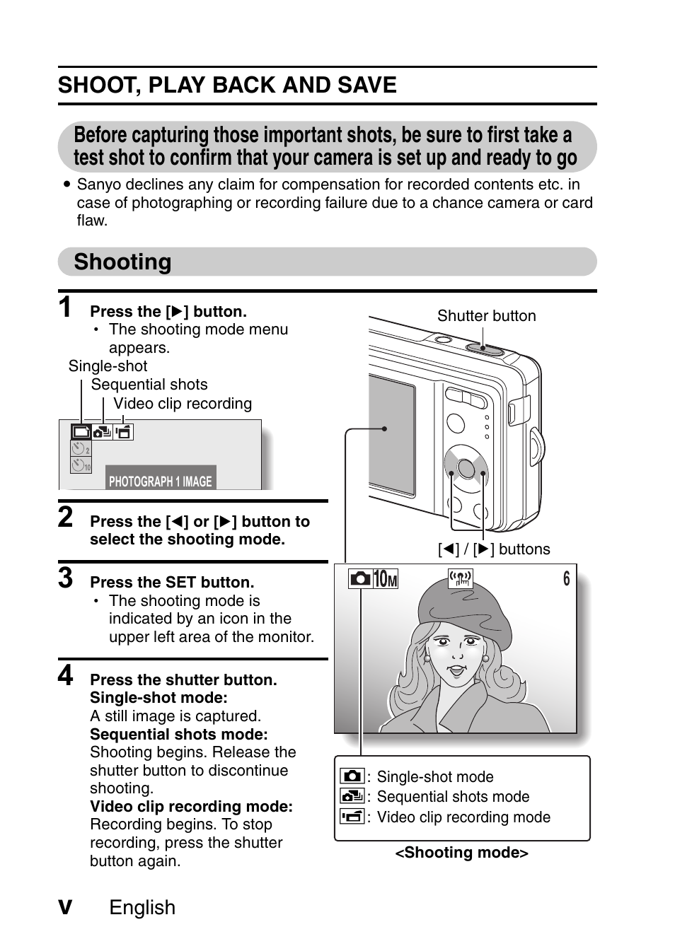 Shooting | Sanyo VPC-E10EX User Manual | Page 6 / 166