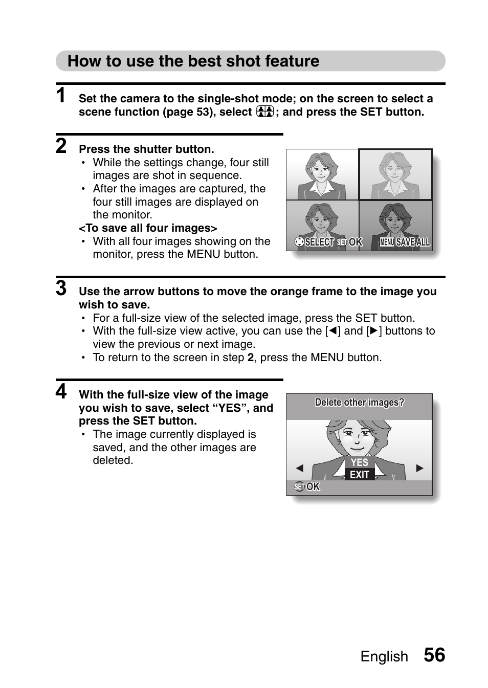 How to use the best shot feature, English | Sanyo VPC-E10EX User Manual | Page 67 / 166