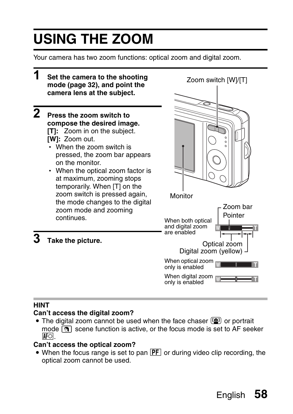 Using the zoom, English | Sanyo VPC-E10EX User Manual | Page 69 / 166