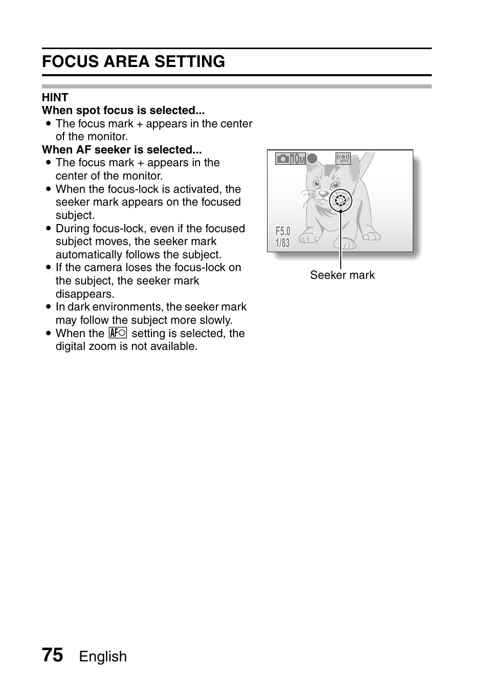 Focus area setting, English | Sanyo VPC-E10EX User Manual | Page 86 / 166