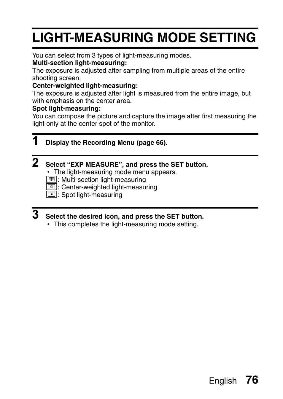 Light-measuring mode setting | Sanyo VPC-E10EX User Manual | Page 87 / 166