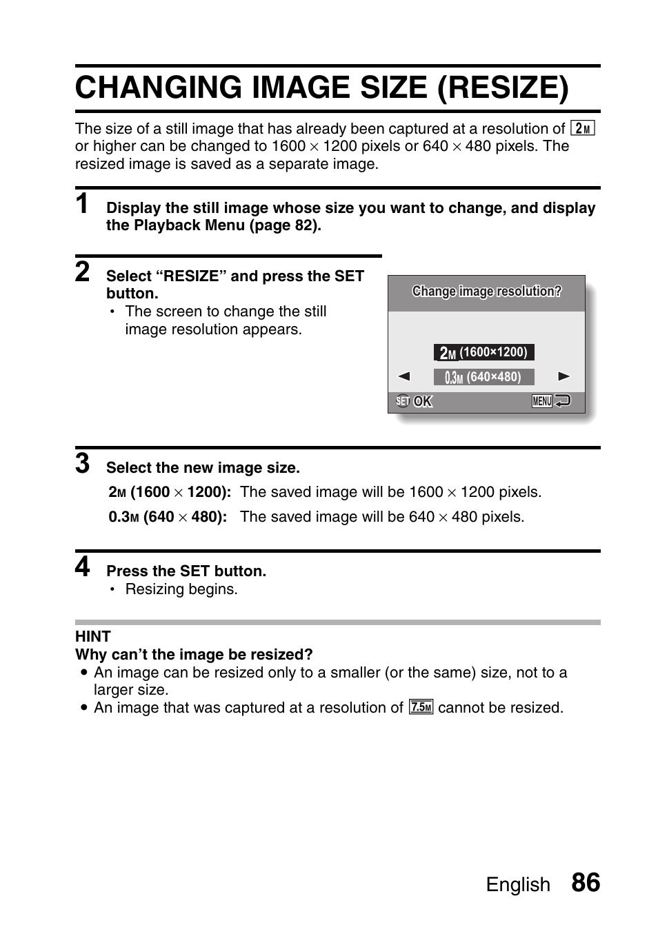 Changing image size (resize), English | Sanyo VPC-E10EX User Manual | Page 97 / 166