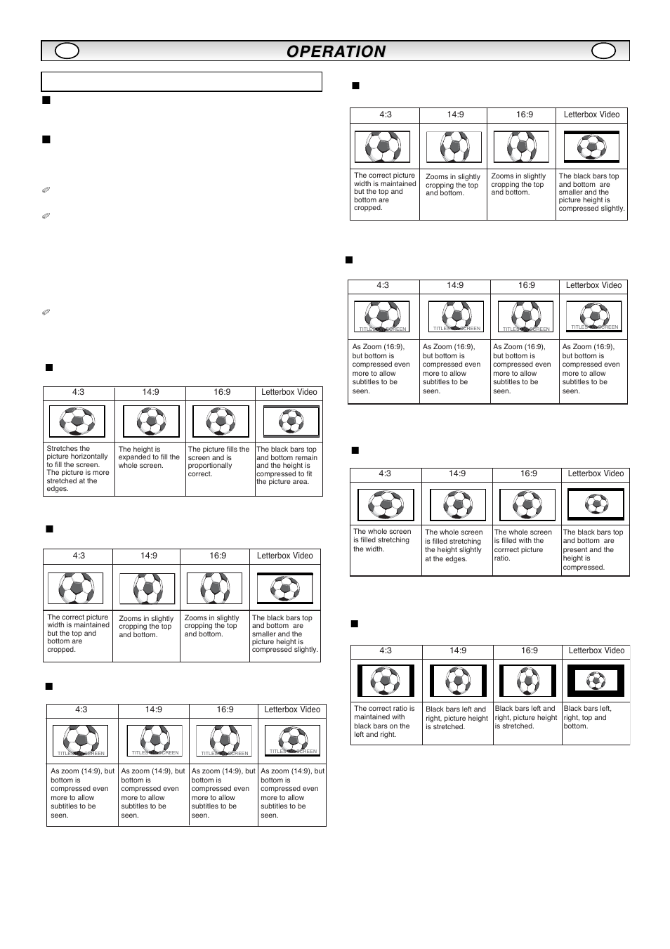 Opera, Opera tion tion, Selecting of picture size | Screen options, Auto | Sanyo CE32LM4WPR-E User Manual | Page 11 / 15