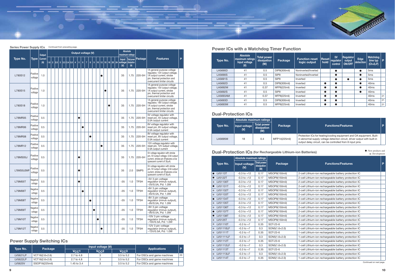 Power supply switching ics, Power ics with a watchdog timer function, Dual-protection ics | Sanyo EP91G User Manual | Page 6 / 15