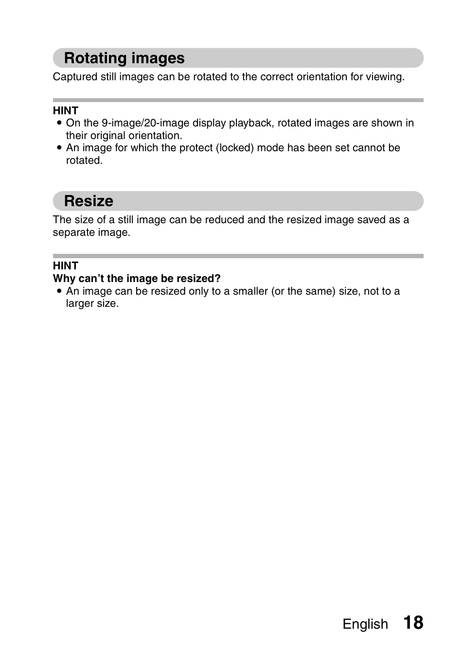 Rotating images, Resize, English | Sanyo VPC-X1200GX User Manual | Page 20 / 60