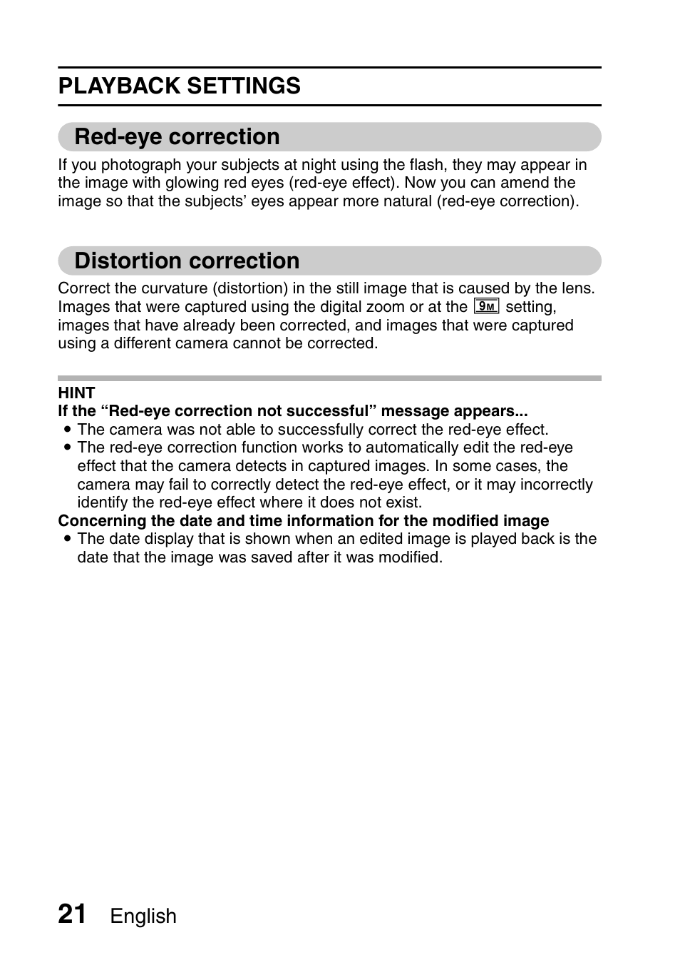Playback settings red-eye correction, Distortion correction | Sanyo VPC-X1200GX User Manual | Page 23 / 60