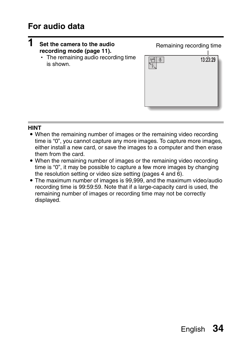 For audio data, English | Sanyo VPC-X1200GX User Manual | Page 36 / 60