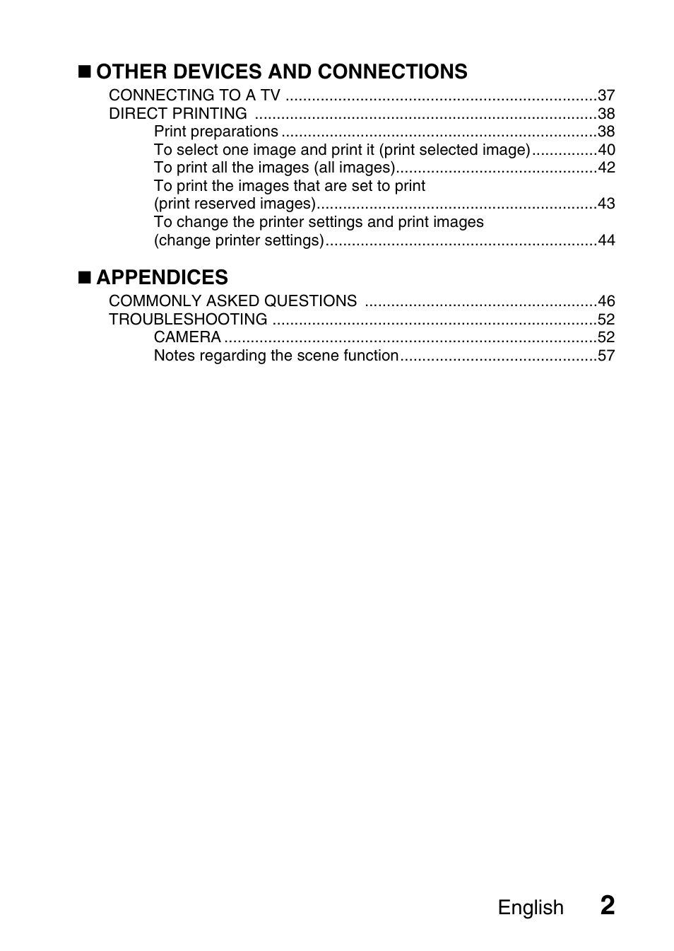 English, Other devices and connections, Appendices | Sanyo VPC-X1200GX User Manual | Page 4 / 60